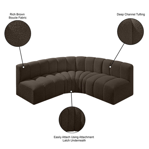 Yara 103" Brown Boucle Fabric Upholstered Sectional, 4-Piece