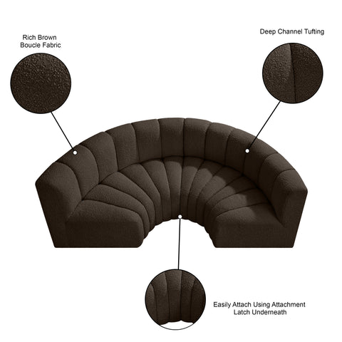 Yara 88" Brown Boucle Fabric Upholstered Sectional, 4-Piece