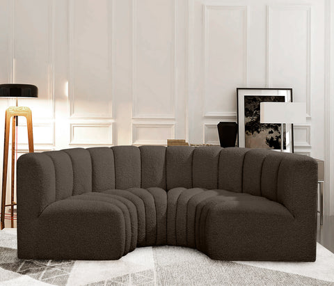 Yara 88" Brown Boucle Fabric Upholstered Sectional, 4-Piece