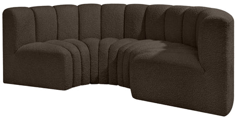 Yara 88" Brown Boucle Fabric Upholstered Sectional, 4-Piece