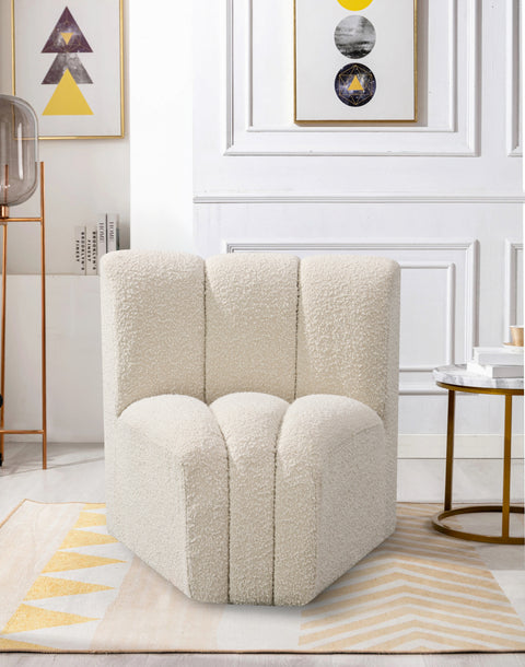 Yara Cream Boucle Fabric Upholstered Curved Corner Chair, 1 Piece
