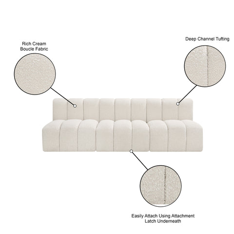 Briar Cream 89.5 Boucle Fabric Upholstered Modular Sectional, 3-Piece