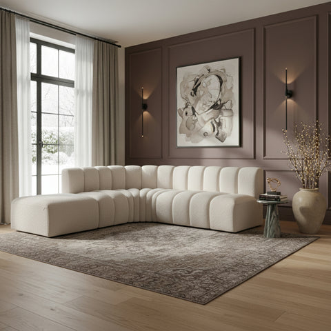 Briar Cream 127 Boucle Fabric Upholstered Modular Sectional, 5-Piece