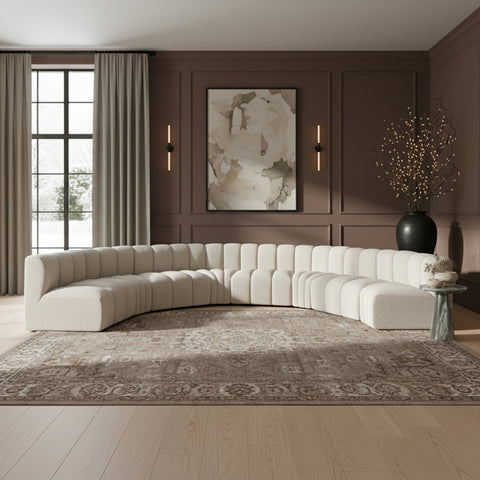 Yara 162" Cream Boucle Fabric Upholstered Sectional, 8-Piece