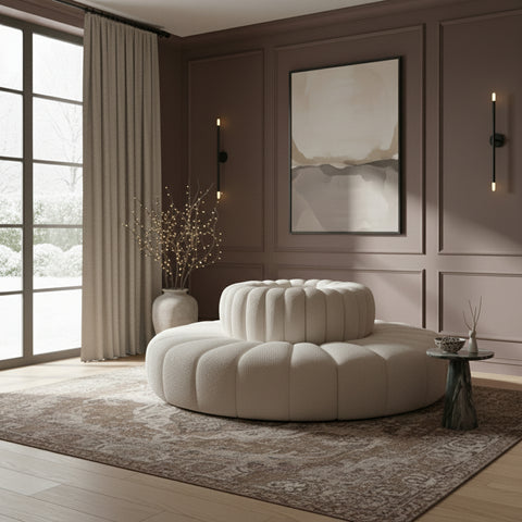 Yara 90" Cream Boucle Fabric Upholstered Sectional, 8-Piece