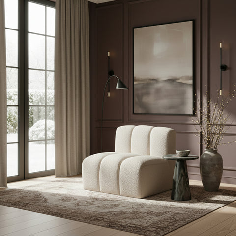 Yara Cream Boucle Fabric Upholstered Straight Chair, 1 Piece