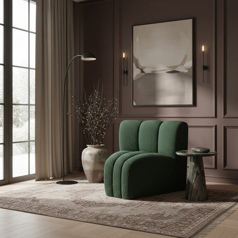 Yara Boucle Fabric Upholstered Curved Corner Chair, 1 Piece