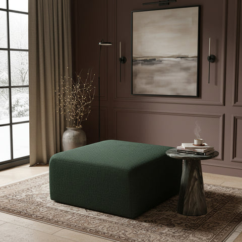 Briar Green Boucle Fabric Upholstered Modular Ottoman, 1 Piece