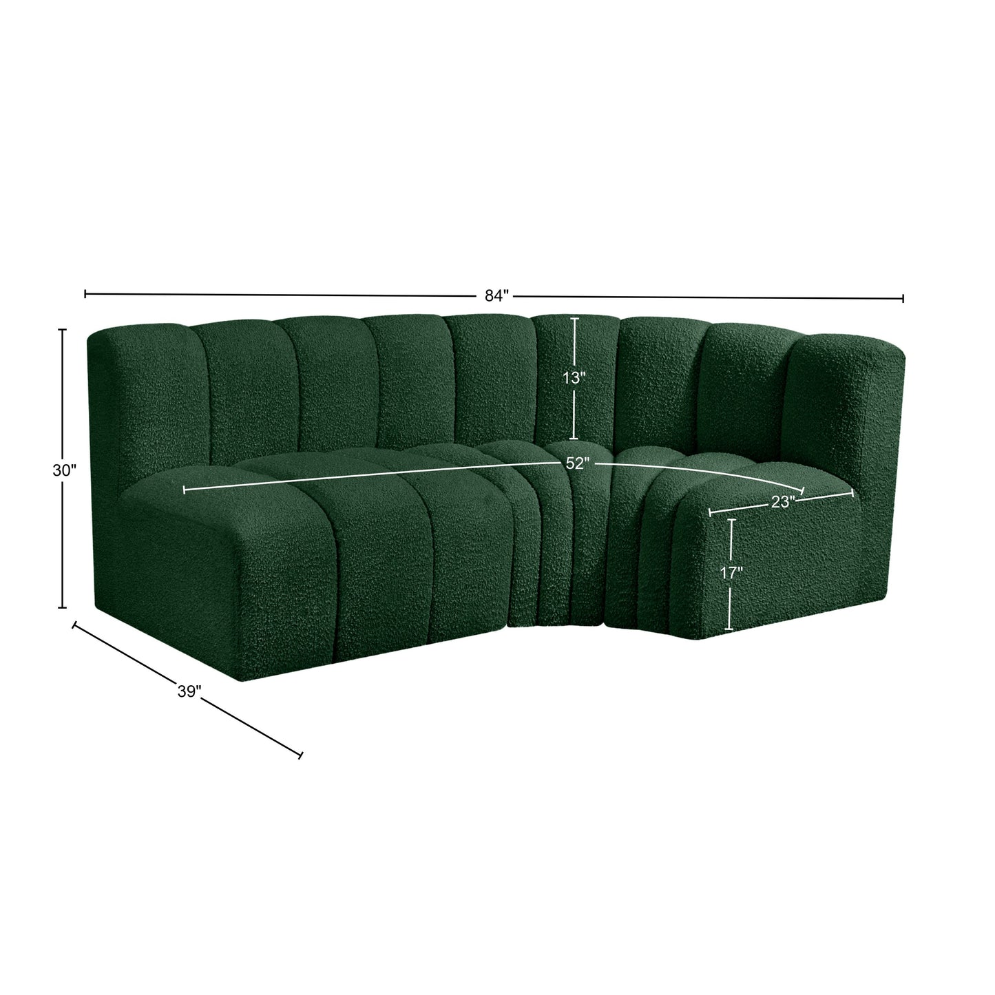 zara green boucle fabric modular sofa s3a