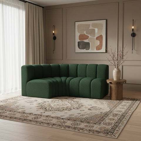 Yara 84" Green Boucle Fabric Upholstered Sectional, 3-Piece