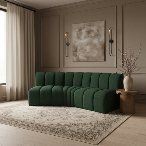 Yara 86" Green Boucle Fabric Upholstered Sectional, 3-Piece