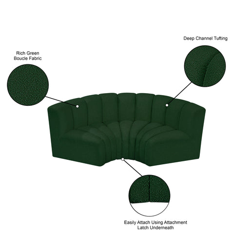 Yara 80" Green Boucle Fabric Upholstered Sectional, 3-Piece