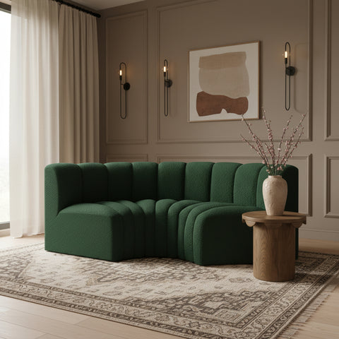 Yara 80" Green Boucle Fabric Upholstered Sectional, 3-Piece