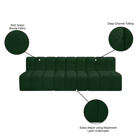 Yara 89.5" Green Boucle Fabric Upholstered Sectional, 3-Piece
