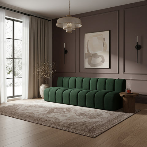 Yara 89.5" Green Boucle Fabric Upholstered Sectional, 3-Piece