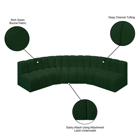 Yara 133" Green Boucle Fabric Upholstered Sectional, 5-Piece