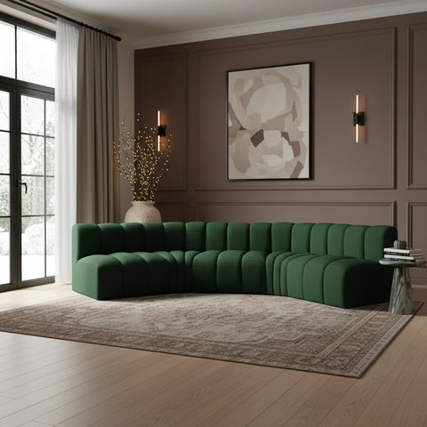 Yara 133" Green Boucle Fabric Upholstered Sectional, 5-Piece