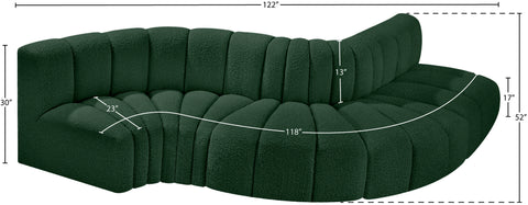 Yara 122" Green Boucle Fabric Upholstered Sectional, 5-Piece