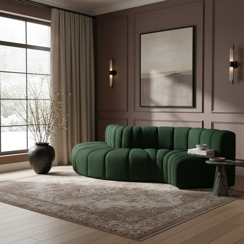 Yara 122" Green Boucle Fabric Upholstered Sectional, 5-Piece