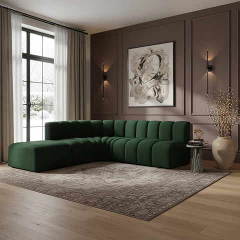 Yara 127" Green Boucle Fabric Upholstered Sectional, 5-Piece