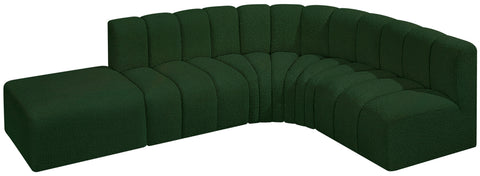 Yara 127" Green Boucle Fabric Upholstered Sectional, 5-Piece