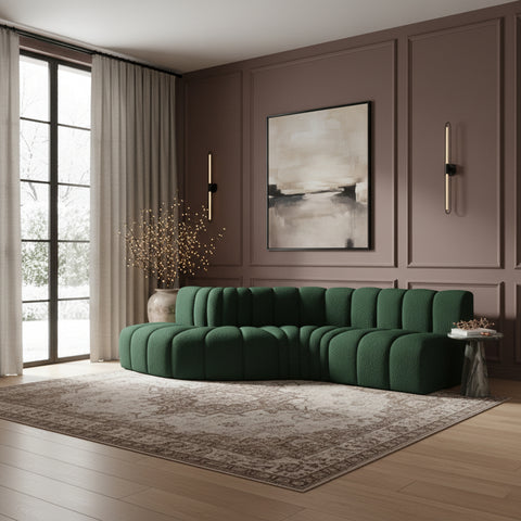 Yara 145" Green Boucle Fabric Upholstered Sectional, 6-Piece
