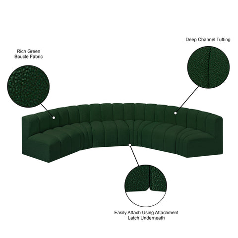 Yara 151" Green Boucle Fabric Upholstered Sectional, 6-Piece