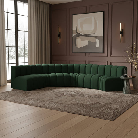 Yara 151" Green Boucle Fabric Upholstered Sectional, 6-Piece