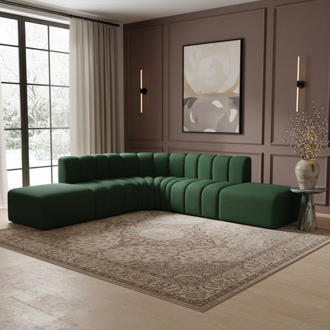 Yara 146" Green Boucle Fabric Upholstered Sectional, 6-Piece