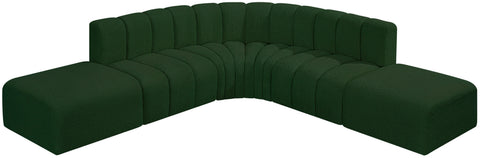 Yara 146" Green Boucle Fabric Upholstered Sectional, 6-Piece