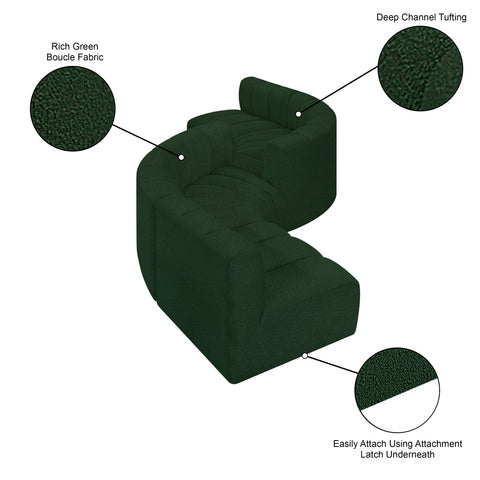 Yara 145" Green Boucle Fabric Upholstered Sectional, 6-Piece (Style 2)
