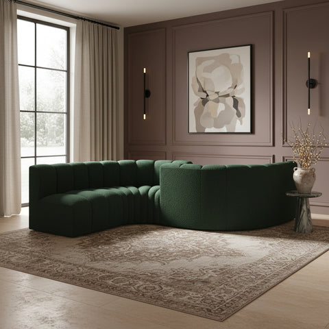 Yara 145" Green Boucle Fabric Upholstered Sectional, 6-Piece (Style 2)