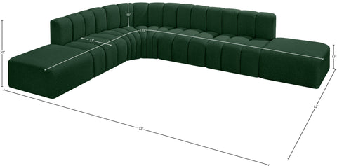 Yara 172" Green Boucle Fabric Upholstered Sectional, 7-Piece