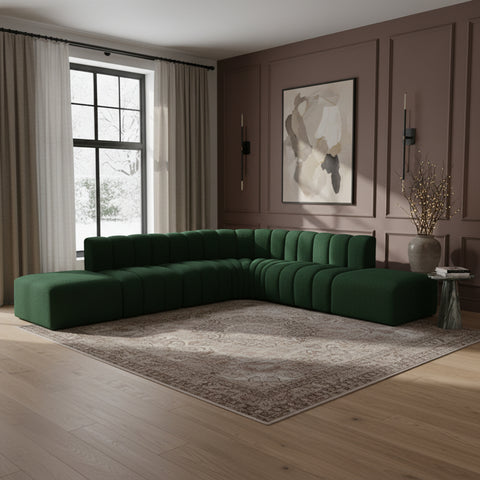 Yara 172" Green Boucle Fabric Upholstered Sectional, 7-Piece