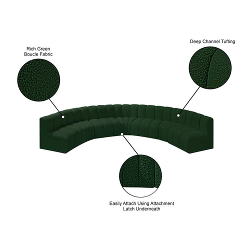 Yara 162" Green Boucle Fabric Upholstered Sectional, 7-Piece