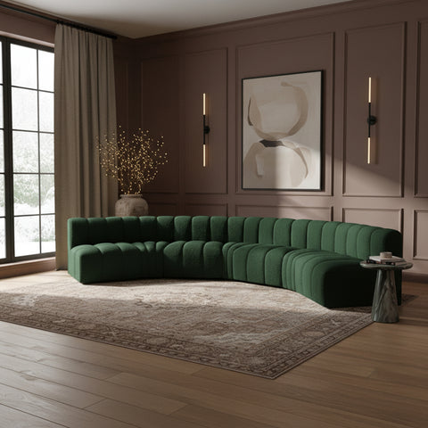 Yara 162" Green Boucle Fabric Upholstered Sectional, 7-Piece