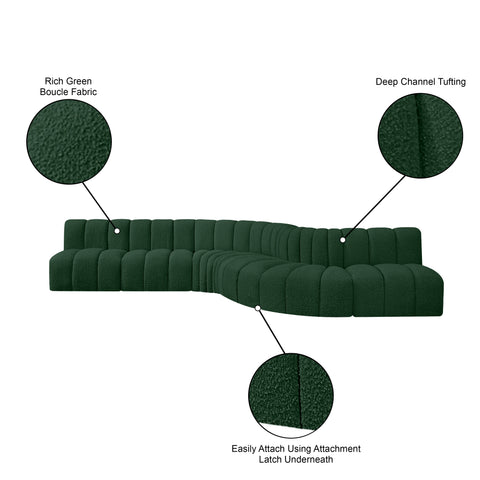 Yara 170" Green Boucle Fabric Upholstered Sectional, 7-Piece