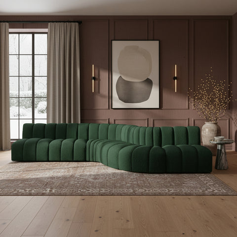 Yara 170" Green Boucle Fabric Upholstered Sectional, 7-Piece
