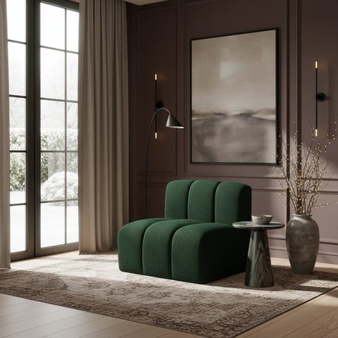 Briar Green Boucle Fabric Upholstered Modular Straight Chair, 1 Piece