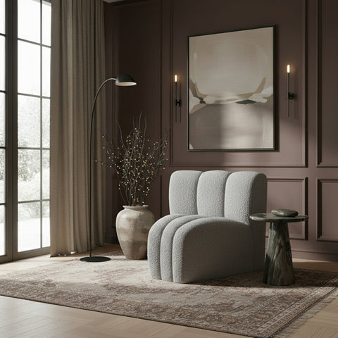Briar Grey Boucle Fabric Upholstered Modular Curved Corner Chair, 1 Piece