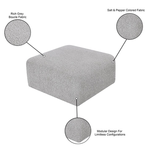 Briar Grey Boucle Fabric Upholstered Modular Ottoman, 1 Piece