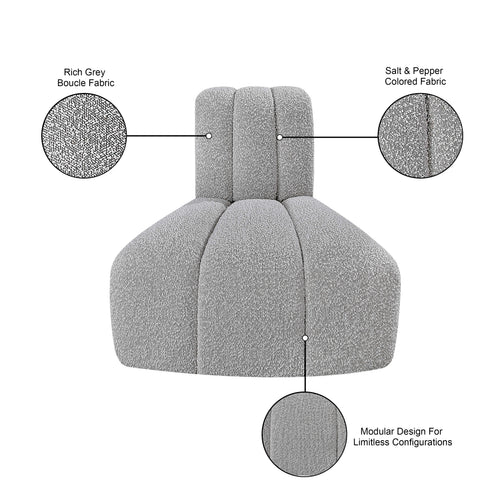 Briar Grey Boucle Fabric Upholstered Modular Reverse Corner Chair, 1 Piece