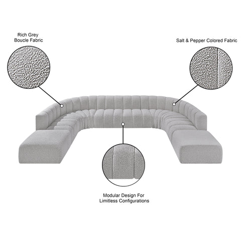 Briar Grey 161 Boucle Fabric Upholstered Modular Sectional, 10-Piece