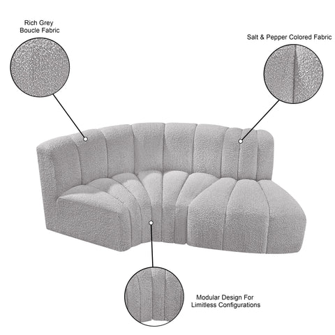 Briar Grey 70 Boucle Fabric Upholstered Modular Sectional, 3-Piece