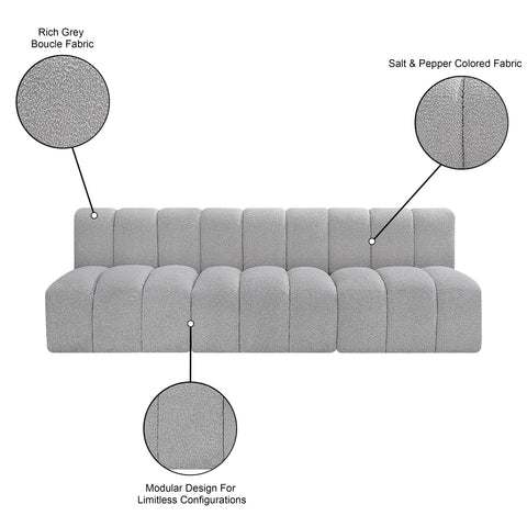 Briar Grey 89.5 Boucle Fabric Upholstered Modular Sectional, 3-Piece