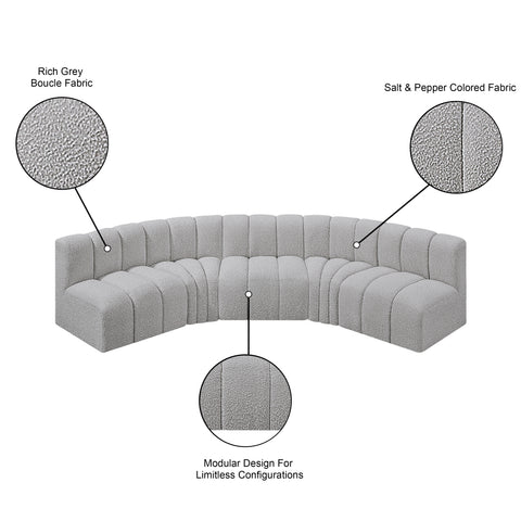 Briar Grey 133 Boucle Fabric Upholstered Modular Sectional, 5-Piece
