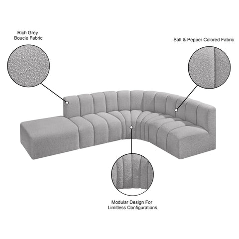 Briar Grey 127 Boucle Fabric Upholstered Modular Sectional, 5-Piece