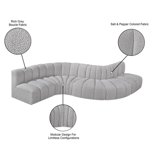 Briar Grey 145 Boucle Fabric Upholstered Modular Sectional , 6-Piece (Style 1)