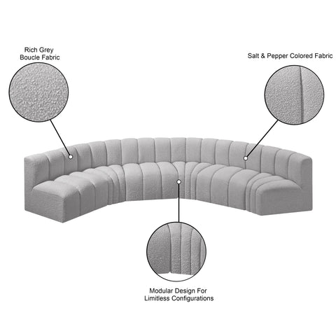 Briar Grey 151 Boucle Fabric Upholstered Modular Sectional, 6-Piece