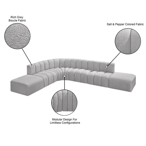 Briar Grey 172 Boucle Fabric Upholstered Modular Sectional, 7-Piece